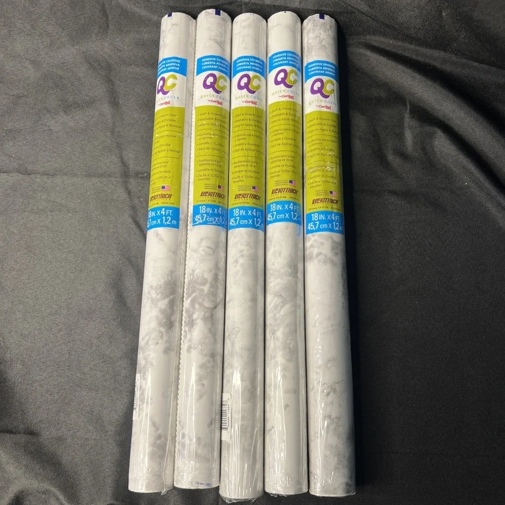 Lot Of 5- NEW Con-Tact Shelf Liner Contact Paper White Grey Marble 48
